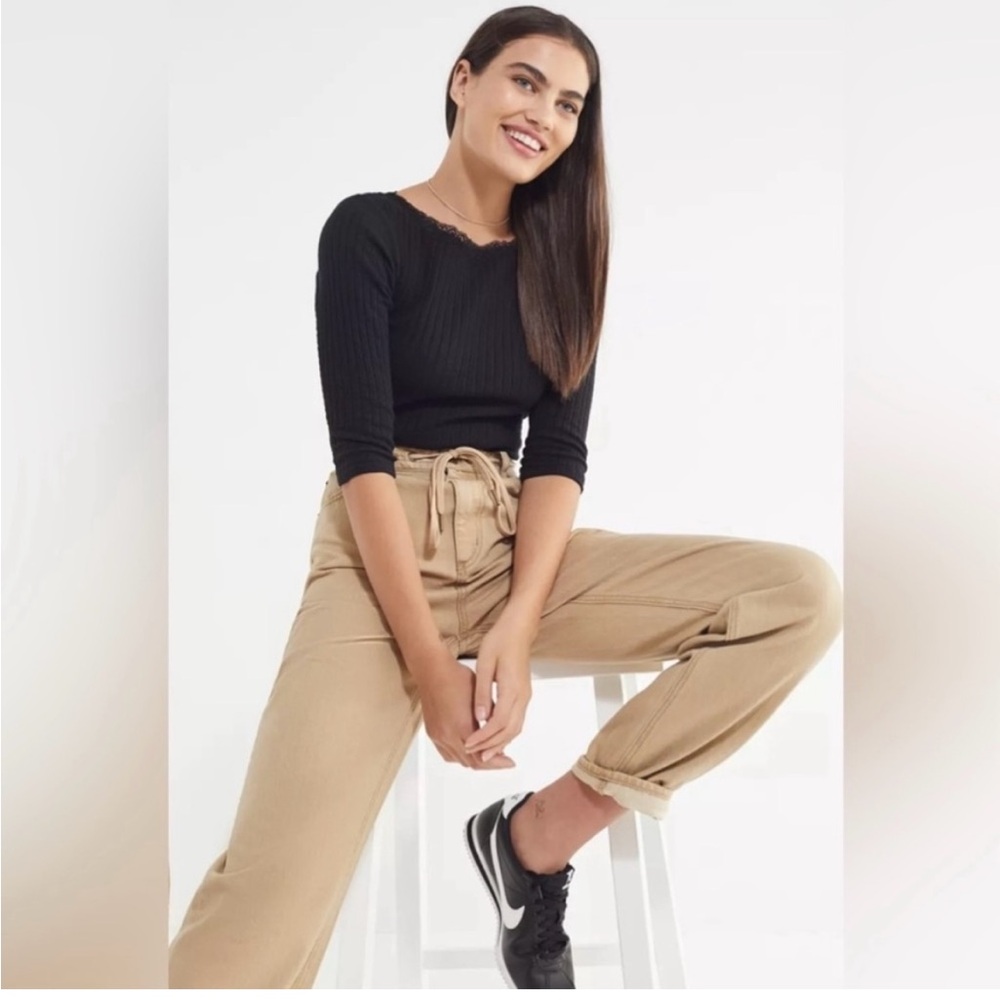 BDG tan baggy jeans with tie waist band